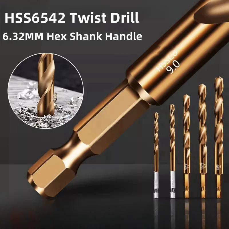 4/6/8/12/14PCS HSS6542 Hex Handle Twist Drill Bit with 6.32mm Hex Shank For Wood Metal Copper Stainless Steel Aluminum Iron