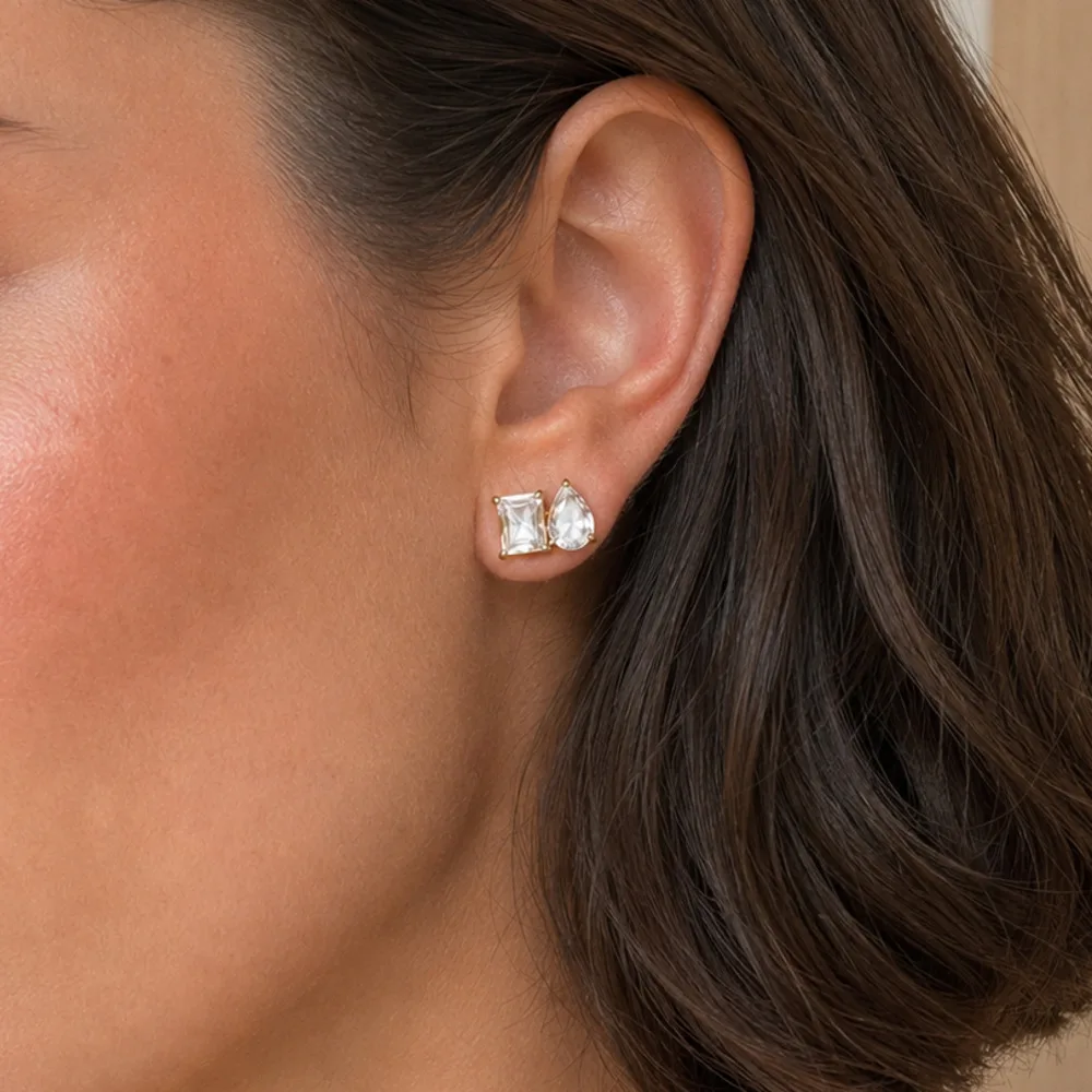 

PuRui Personality Stainless Steel Stud Earrings for Women New Dazzling Zircon Water Droplets 18K Gold Plated Piercing Earring