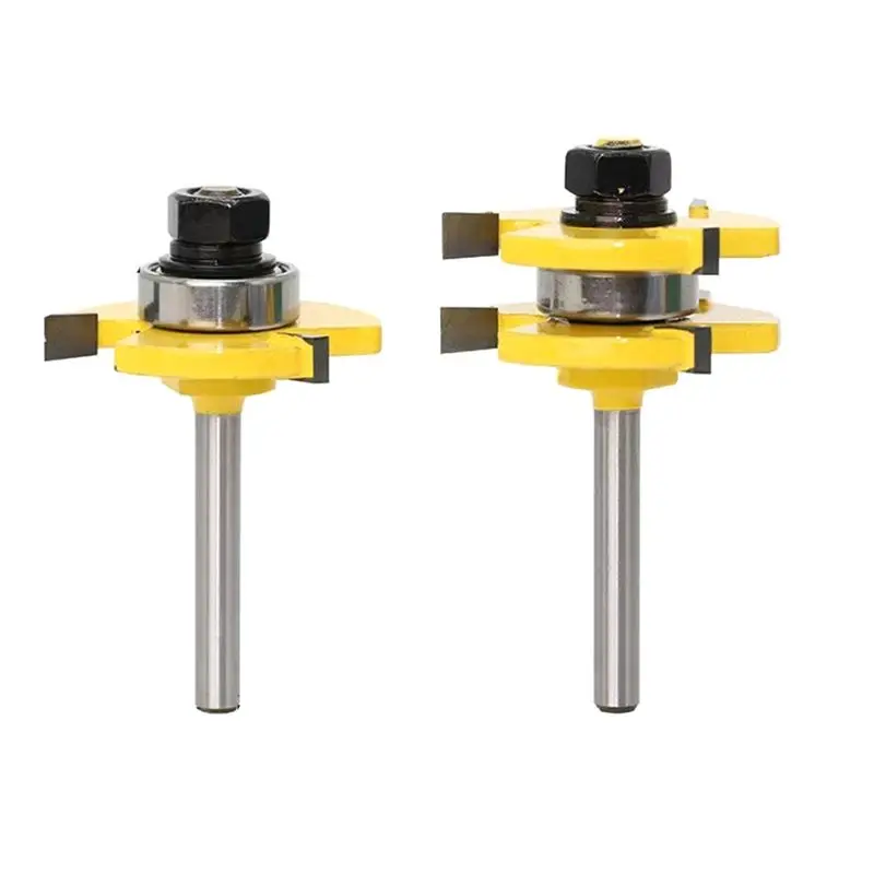 2Pcs 1/4Inch Shank Cutter 3-Tooth Tongue & Groove Joint Assemble Router Bits T-Slot Milling Cutter For Wood Milling-AA26