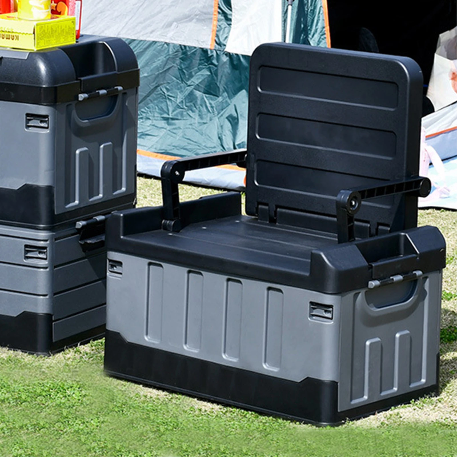 

Складной ящик для хранения на открытом воздухе, 60 л, органайзер для багажника, вместительный контейнер для автомобиля, стул для рыбалки и кемпинга, аксессуары