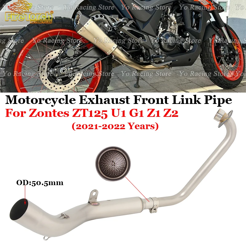 

Slip-On For Zontes ZT125 U1 zt125 G1 GK125 GK 125 2021 2022 Motorcycle Exhaust Escape System 51mm Front Mid Link Pipe Muffler