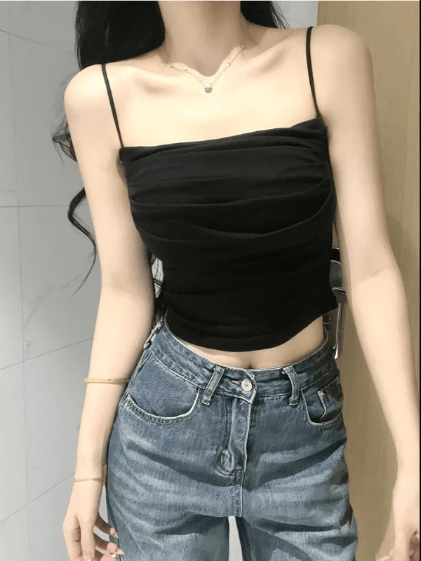 Gilet à bretelles blanc pour femmes, avec coussinet de poitrine, intérieur plié, amincissant, haut tubulaire, sous-vêtements, pour usage quotidien, été