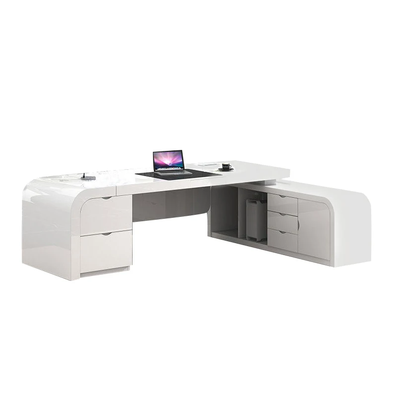 White painted office desk, large desk, minimalist modern creative general manager desk and chair combination