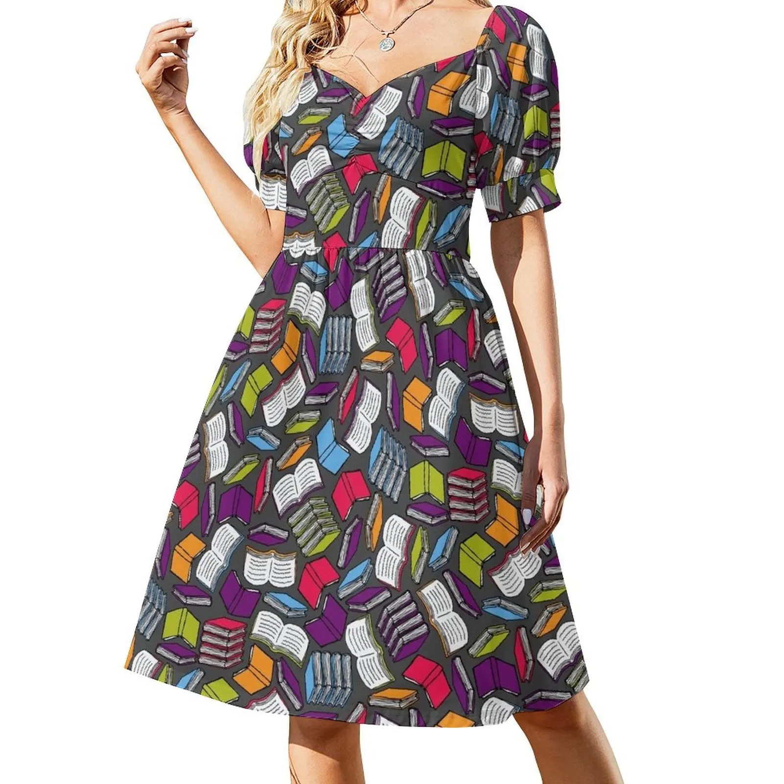 So Many Colorful Books... Short Sleeved Dress Beachwear Women's evening dress Dress