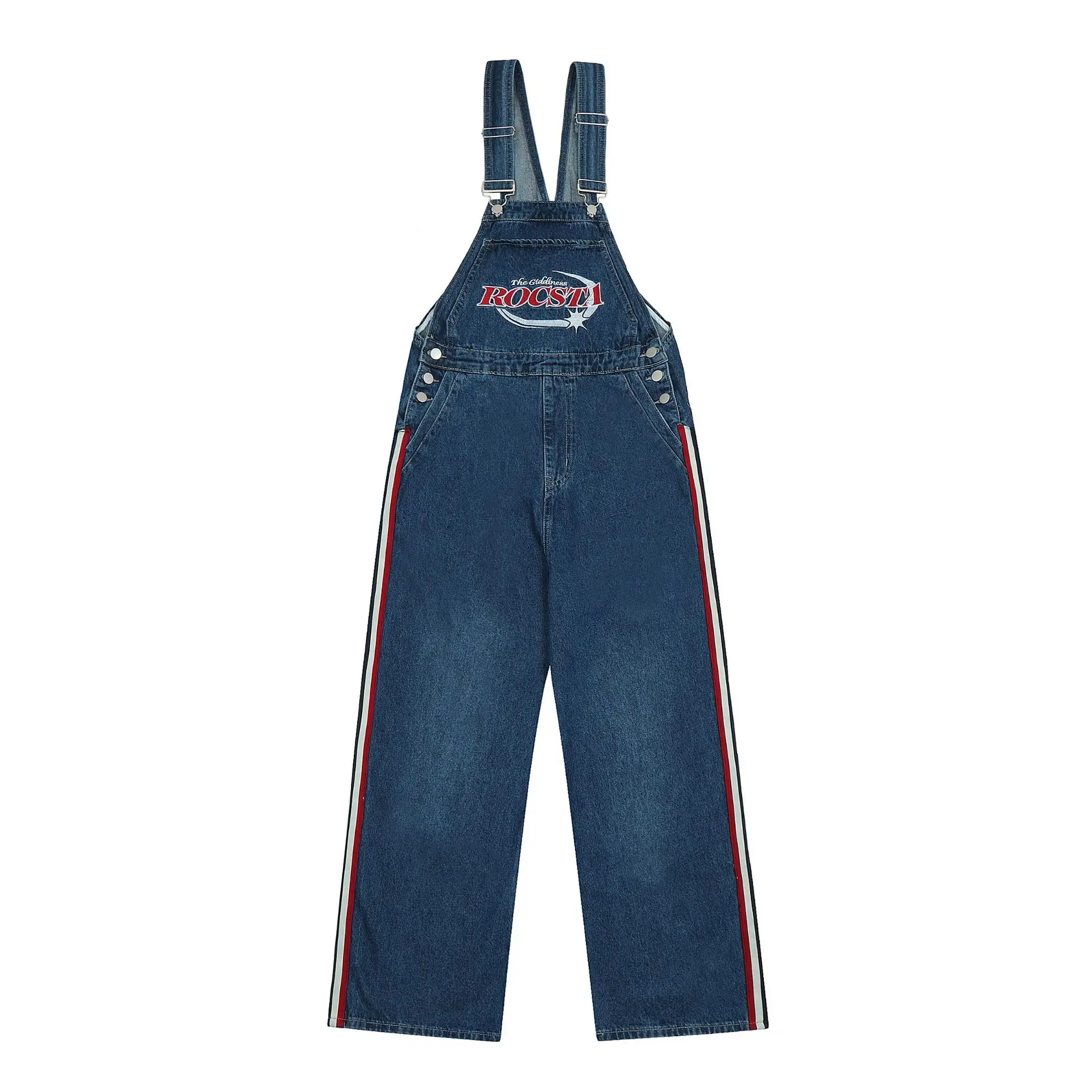 American Letter Embroidered Striped Bar Strap Jeans Overalls Men Hip Hop Loose Straight Leg Cargo Denim Jumpsuit Y2K  Streetwear