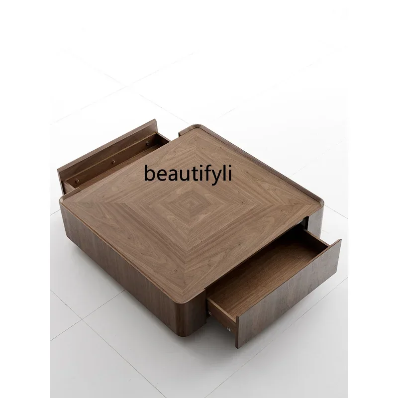 

Italian America Black Walnut Solid Wood Coffee Table Square Storage Nordic Furniture Modern Minimalist Designer Square TableA