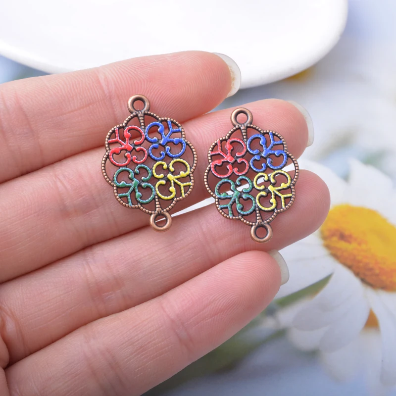 12 Stück Sommer-Legierungs-Vogel-Blumen-Verbindungsstück-Set, zwei Löcher, Herzanhänger, Schmuckzubehör, Boho-Anhänger, DIY-Halsketten- und Ohrring-Set für Damen – Detail 8
