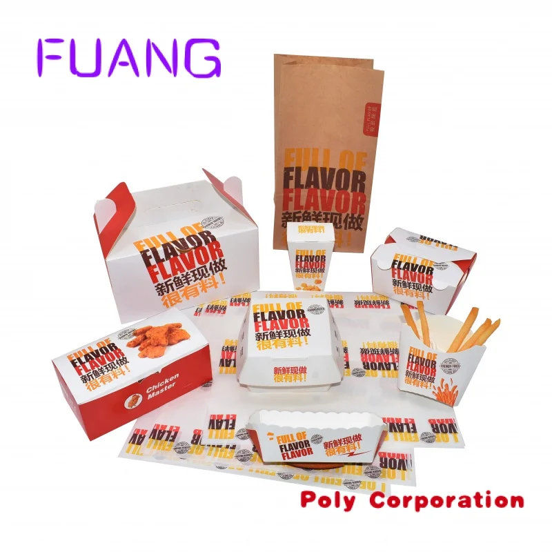 Custom  Custom Disposable Takeway  Grade Foldable For Delivery Catering Fries Hot Dog Hamburger Popcorn Chicken Paper Packiging 