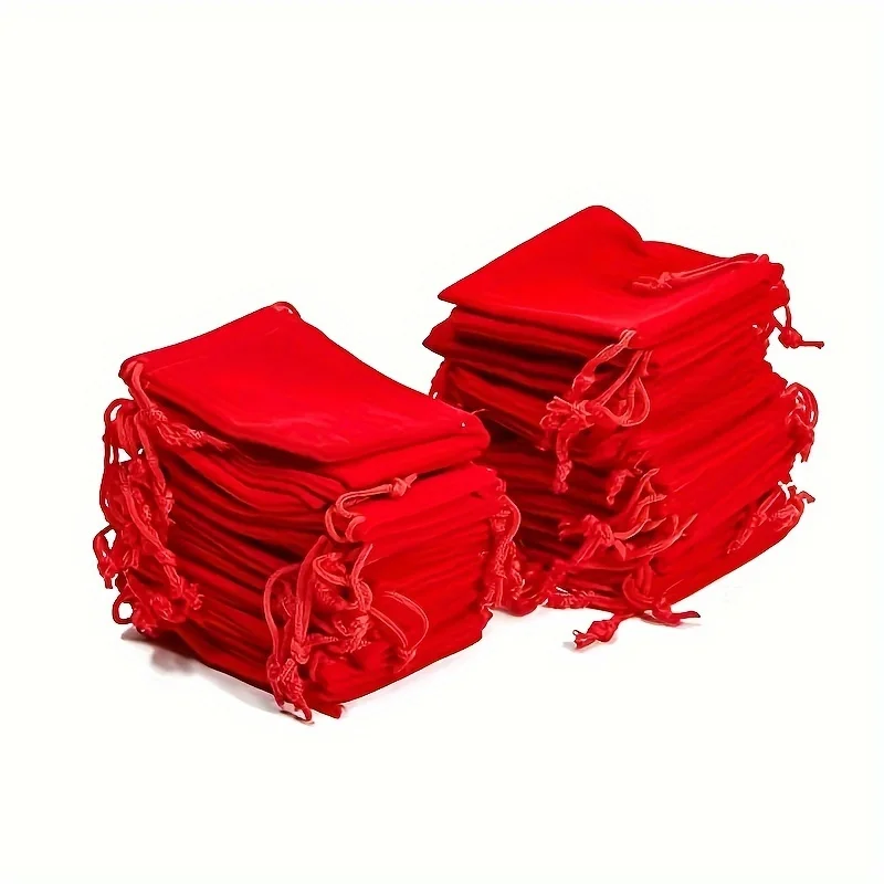 10pcs Velvet Jewelry Packaging Pouches Bags Small Gift Ribbon Drawstring Bags Necklace Bracelet Earrings Storage Christmas Bag