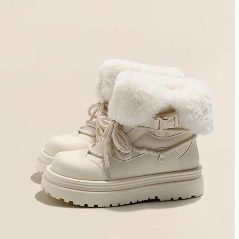 

Женские зимние ботильоны на меху, зимняя теплая хлопковая обувь, новинка 2024, плюшевые женские ботинки «Челси» на плоской подошве с круглым носком, брендовые женские ботинки на шнуровке