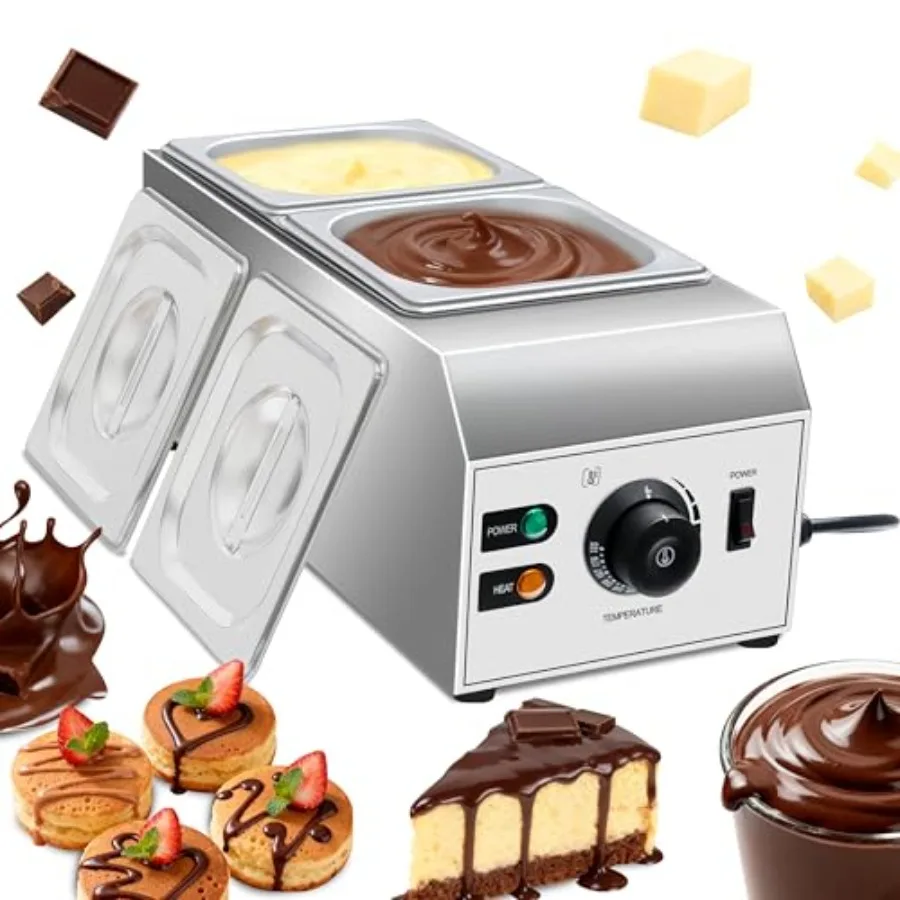1000W Electric Chocolate Tempering Machine Commercial Chocolate Melter with 2 Cylinders Water Bath Heating Adjustable Thermosta