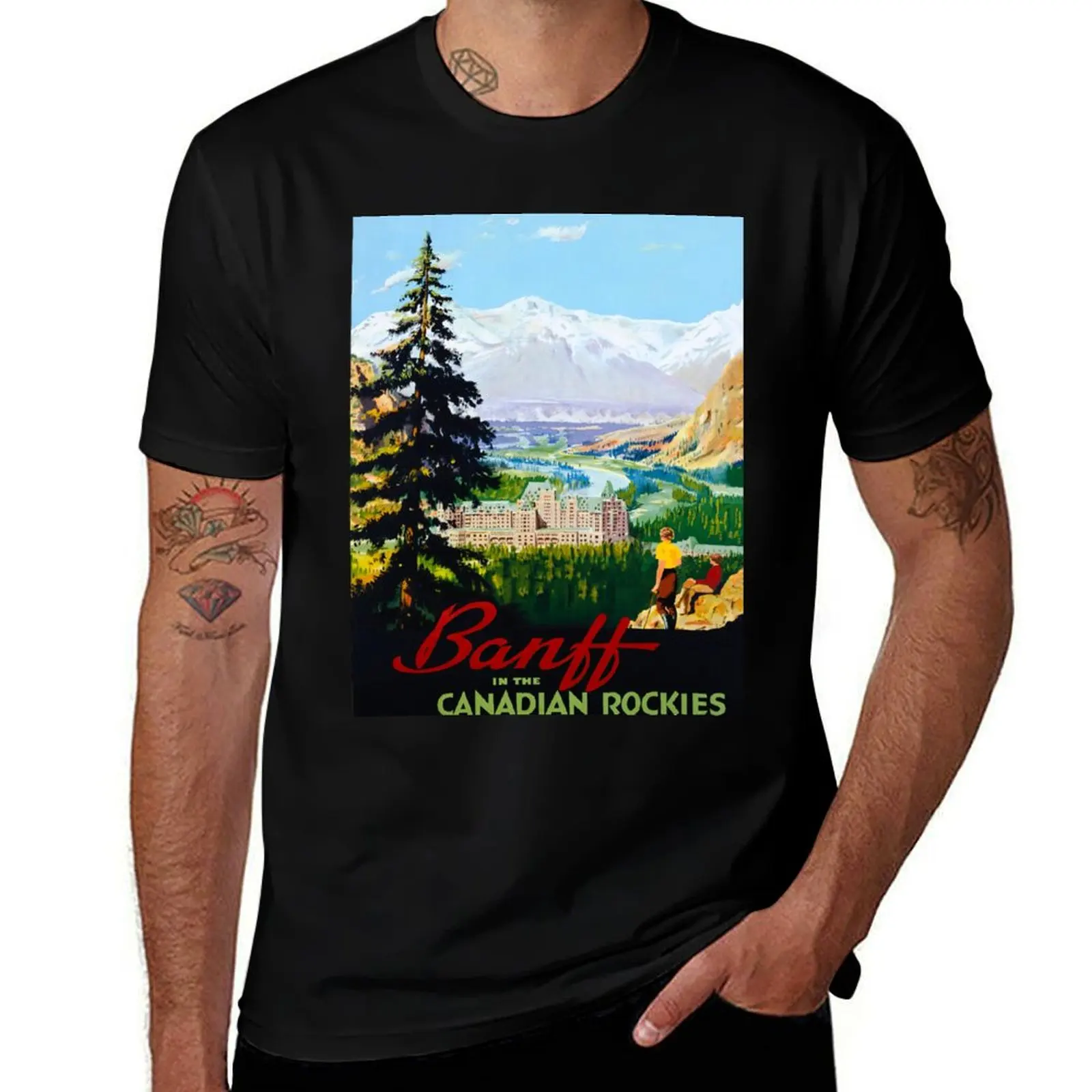 Banff Canada Vintage Travel Poster T-Shirt Moisture Control Sports Tee T-Shirt