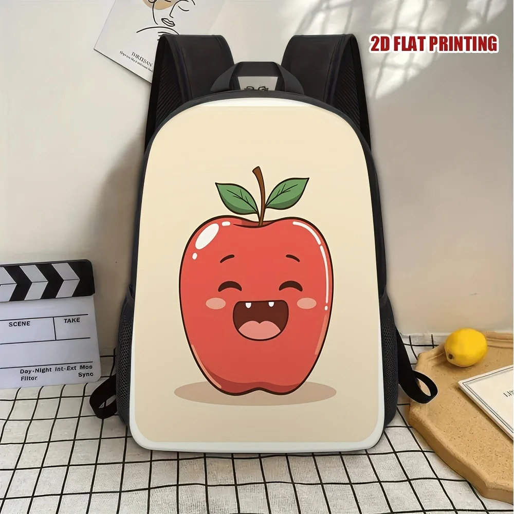

1 lightweight large-capacity polyester backpack, happy tomato 2D flat printing, adjustable shoulder strap,durable zipper closure
