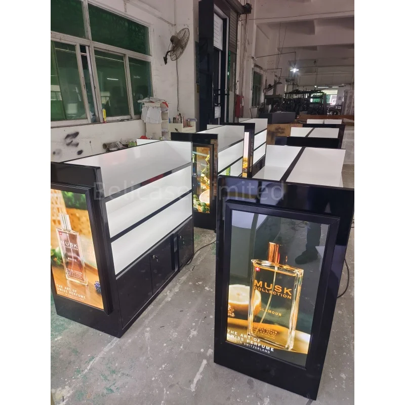 2025customized.Retail Perfume Gondola Furniture Design Perfume Store Display Shelf Wood Floorstanding Perfume Display Stand Rack