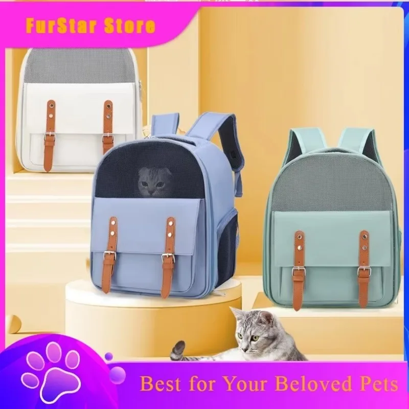 FurStarPortable Large Space Double Shoulder Cat Carrier, Breathable Pet Backpack For Cats, Travel Outing Bag For Small Pets