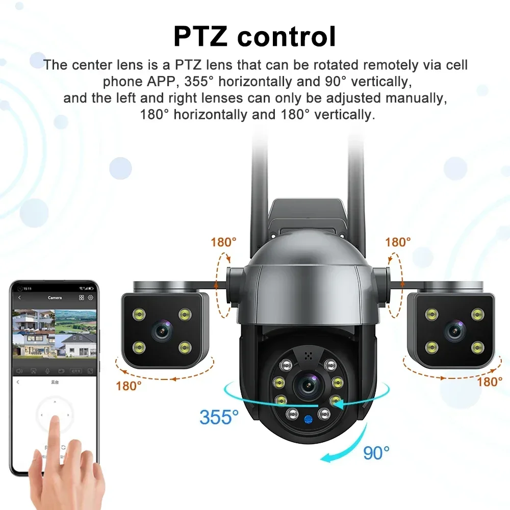 BIG SALE 12MP HD Three Screen WIFI IP Camera Outdoor 6K Three Lens Camera AI Human Detection Waterproof CCTV Video Security Cam