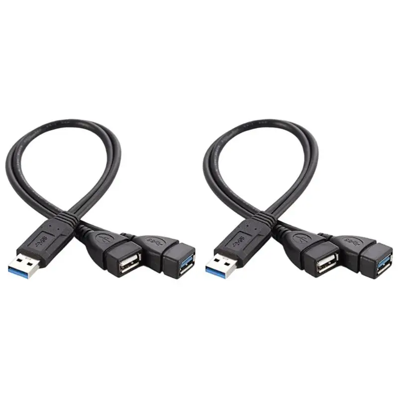 Short Y Cable for Drive Support, 30 USB Male to USB and USB 2.0 Female Ends for Desk Access and Front Reach D2RC