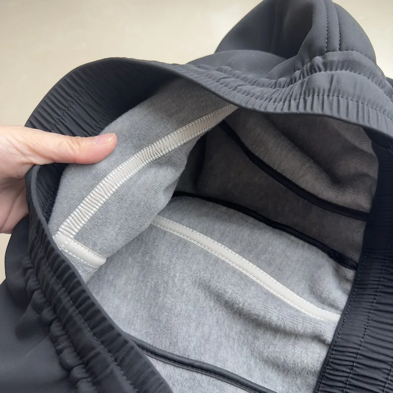 2025 Men's Autumn and Winter Warm and Plush Solid Color Versatile Elastic Waist and Knee Pads Thick Straight Leg Casual Pants So