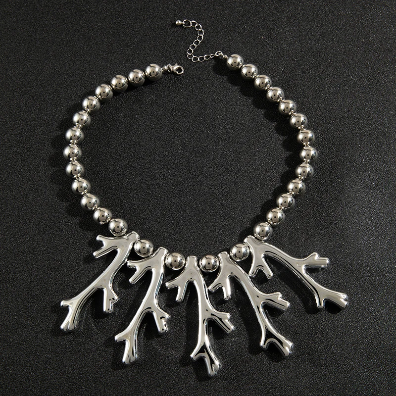 Docona Fashion CCB New Style Branch Splicing Clavicle Chain Deer Antler Rectangle Necklace Women's Jewelry Accessory