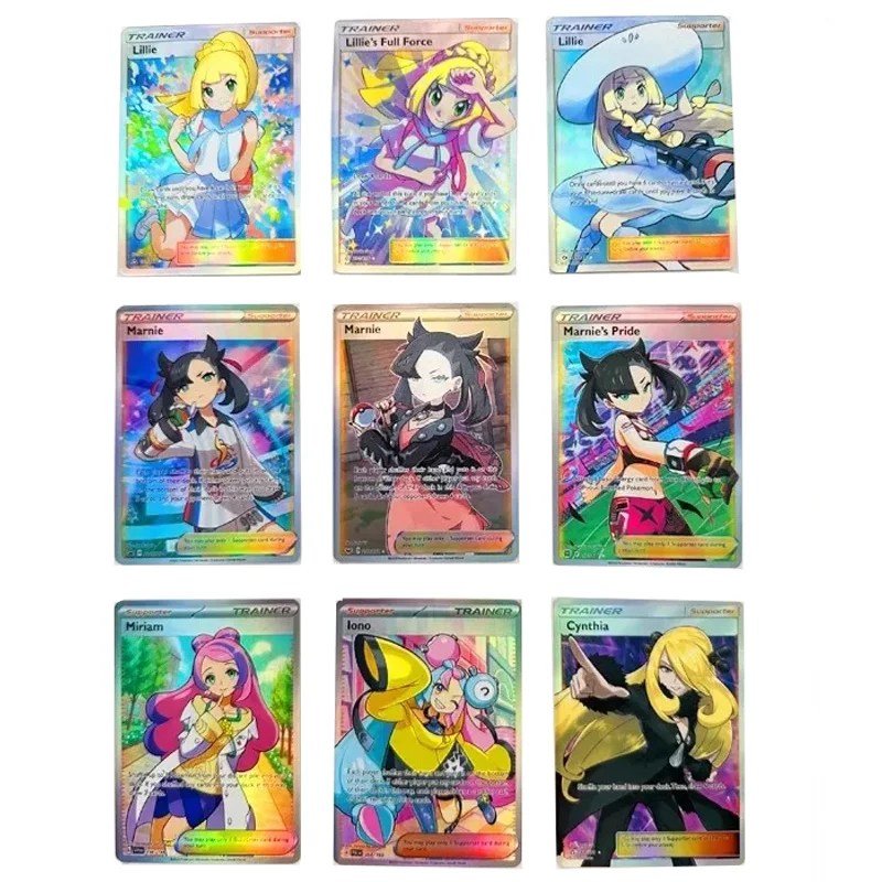 Juego de cartas Flash de Pokémon, juego de colección de cartas de fuerza completa, Lillie, Marnie Pride, Iono, Cindy miris, regalo de Navidad, 9 unidades por Set