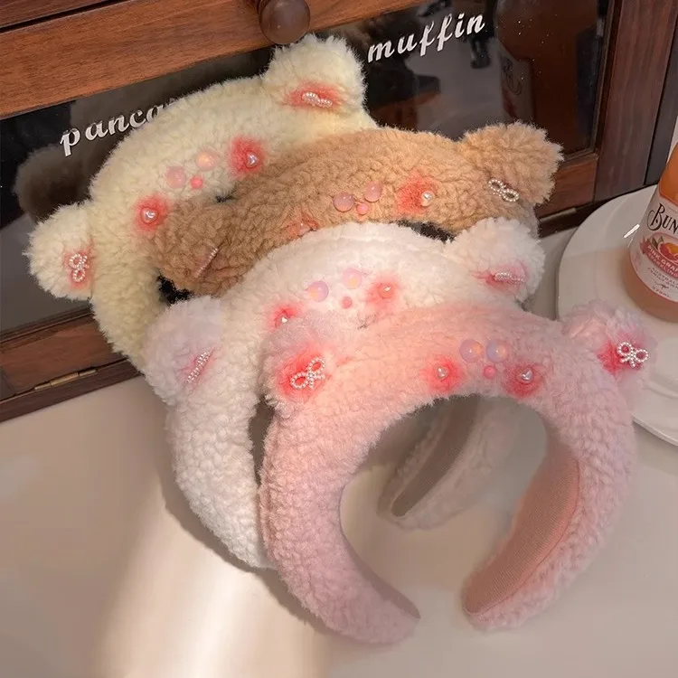 

BYL Powder Blusher Bear Headband Cute Cartoon Fashion Versatile Headband Wash Face Makeup Hair Band for Women'S Hair Accessories