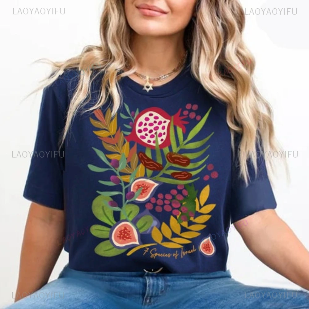 7 Fruits Produced in Israel Woman Graphic T Shirts Simple Fashion High Quality Cotton T-shirt Outdoors Breathable Short-sleev