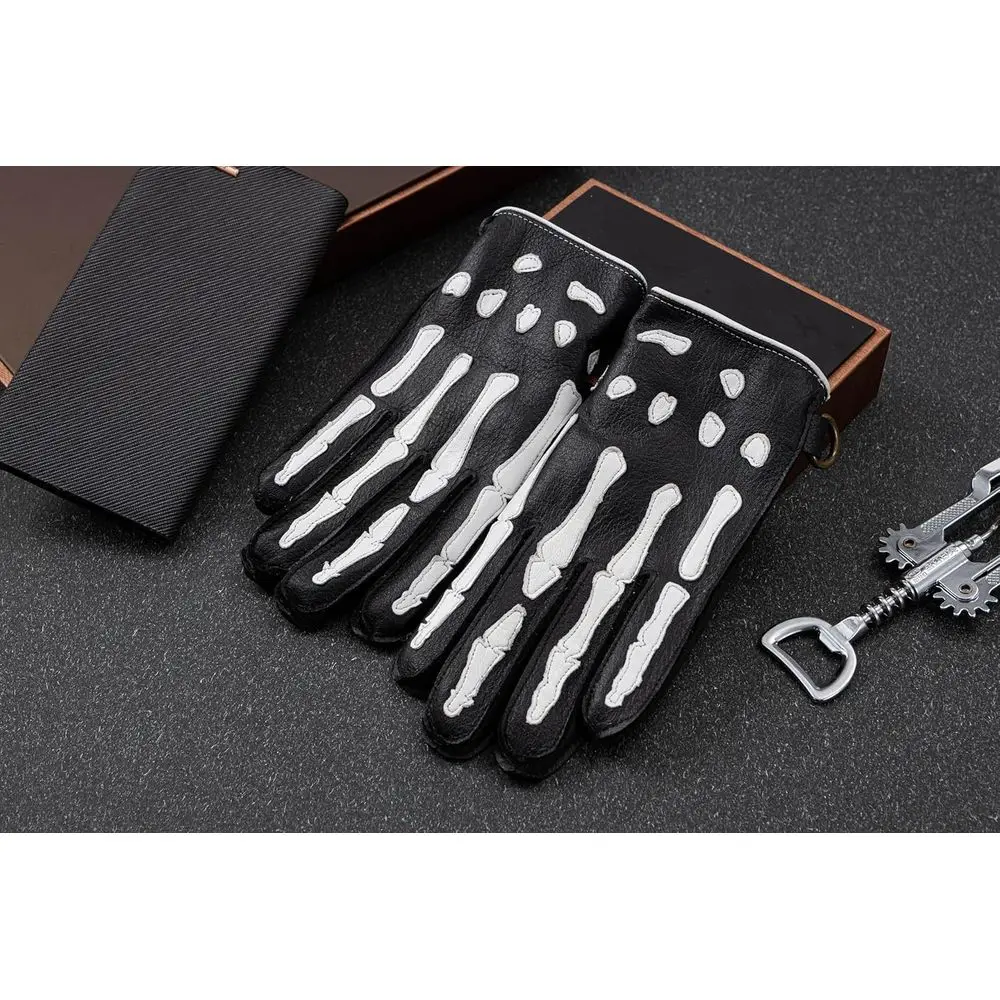 Men's Deerskin Leather Motorcycle Gloves with Non-Slip Palm and Warm Lining for Winter Riding