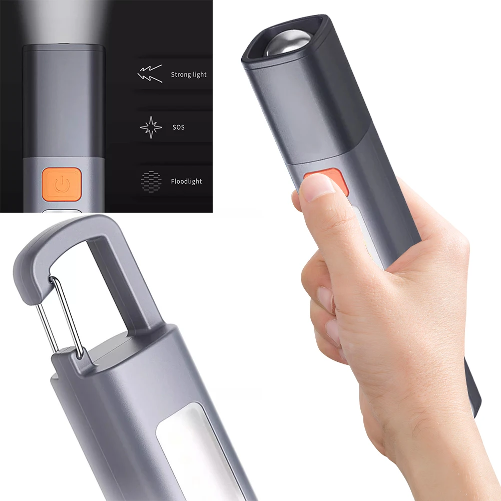 

Super Bright Flashlight with Hook Camping Powerful Flashlight USB Charging Zoomable Emergency Lantern for Outdoor Hiking Fishing