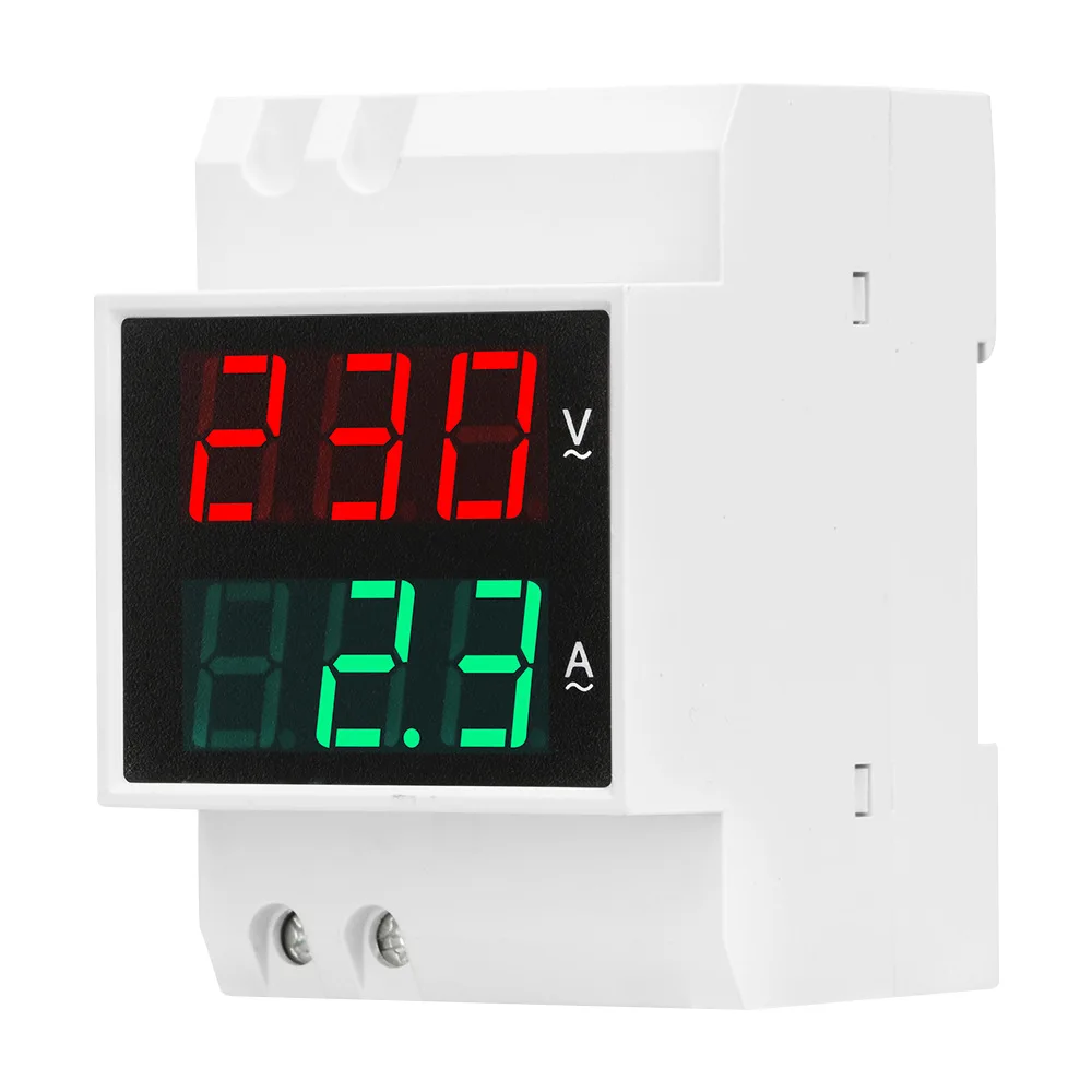 D52-2042 Din Rail Voltmeter Ammeter AC80-300V 0-99.9A Digital AC Voltmeter Voltage Current Meter LED Display Electric Meter