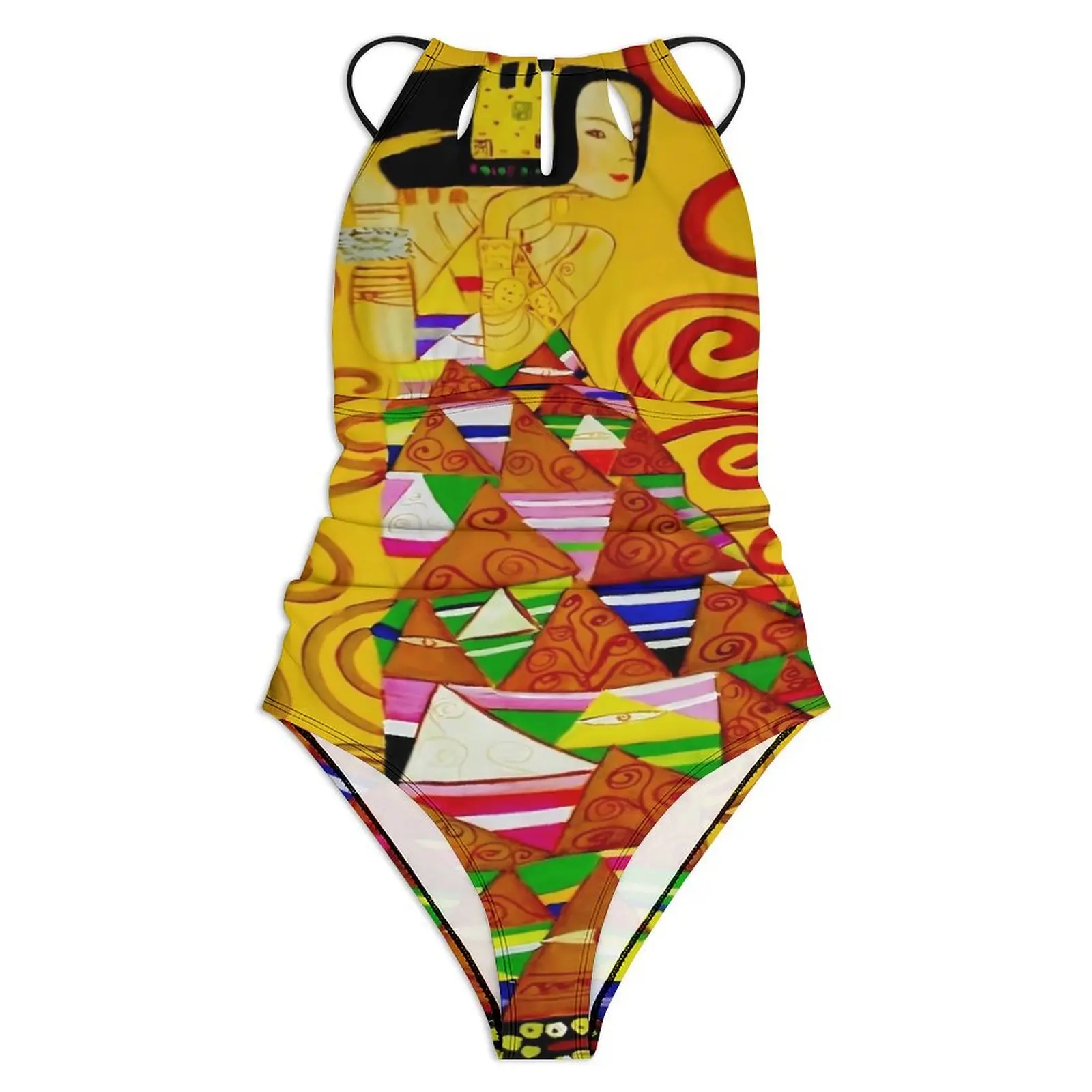 Gustav Klimt Swimsuit Sexy Abstract Art Print One Piece Swimwear Push Up Bodysuit Vintage Holiday Pool Beach Wear