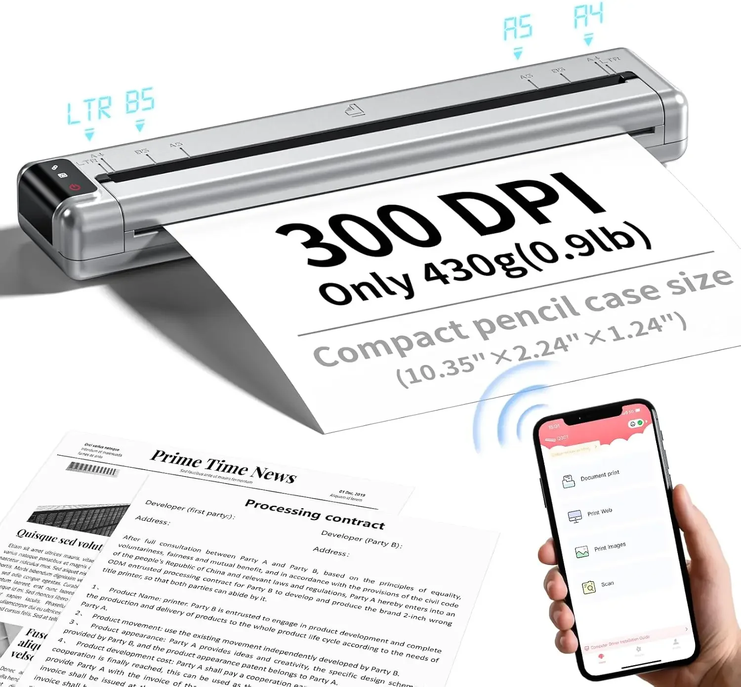 

Портативный принтер Phomemo Q302 A4, ультра-высокое разрешение 300 dpi, безчернильный, Wi-Fi, бесшумная печать, беспроводной термопринтер