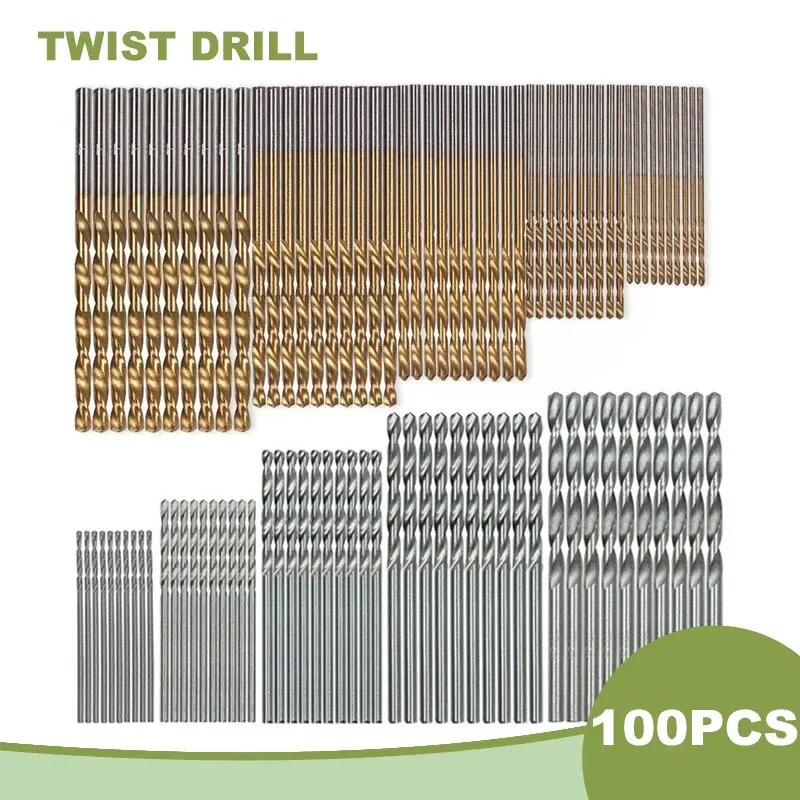 100pc Twist Drill 1-3mm Hand Electric Drill DIY Woodwork Drill Titanium Plated Natural Color Drill Bit Tool Accessories Set