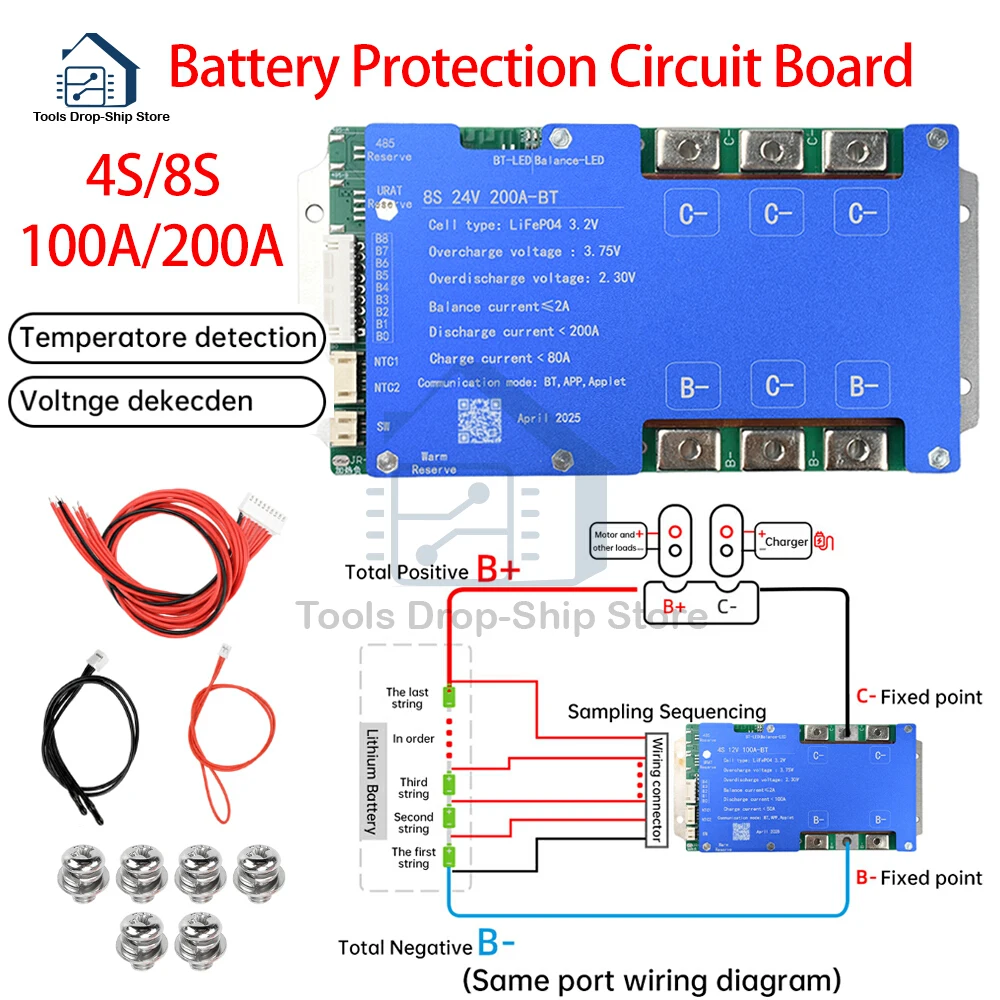 

BMS LiFePO4 Battery Balance Charge Board Equalizer Temperature Protection Equalizador Bluetooth supports 485/UART communication