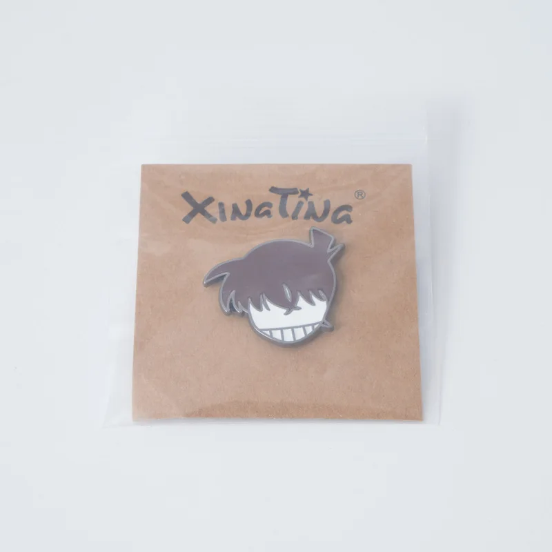 Detective Conan Anime Accessories Badge Kudou Shinichi Mouri Ran Furuya Rei Metal Brooch Q Version Black White Cartoon Pins Gift