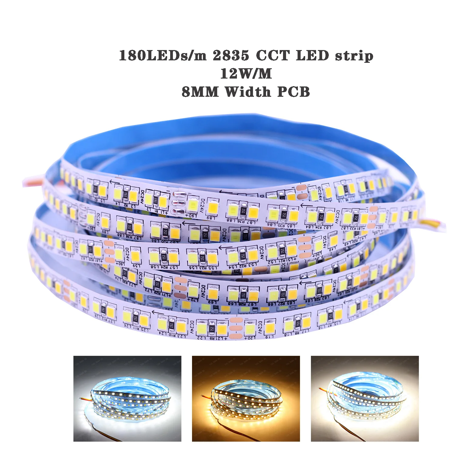 CRI80+ 2835 5M CCT Dimmable LED Strip Light Tape 5mm 8mm 10mm White 12V 24V Color Temperature Adjustable Flexible  Tape Ribbon