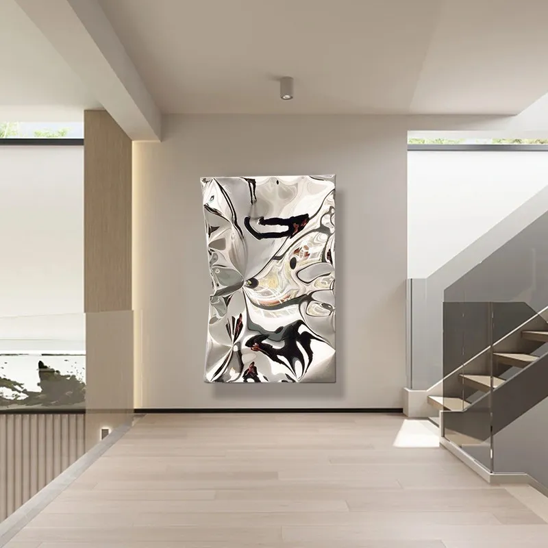 Light luxury metal high-end art decorative painting 3d three-dimensional stainless steel relief mural painting