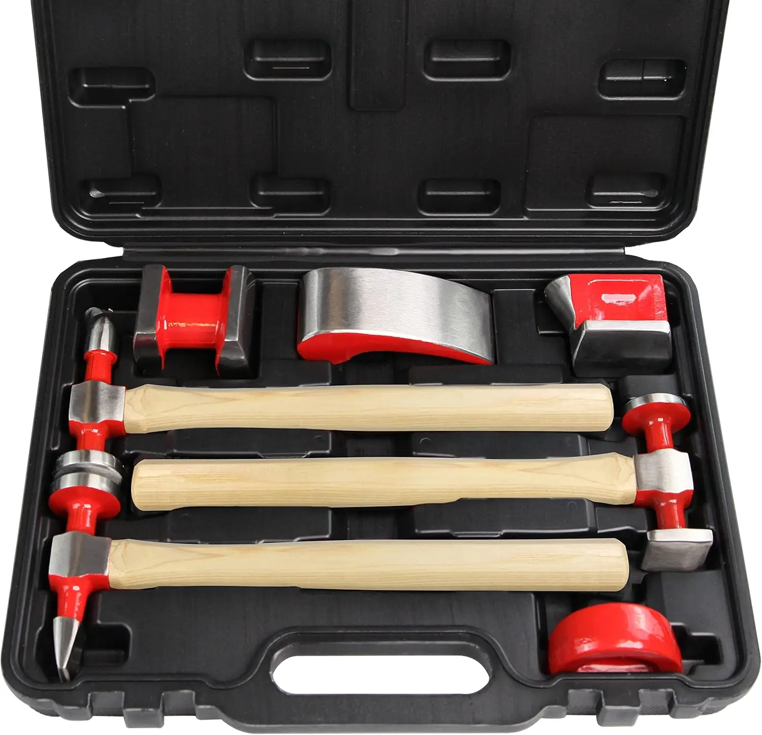 

7-Piece Auto Body Repair Tool Set with Hammer, Dolly, and Carrying Case - Hickory Handles for Car Bodywork
