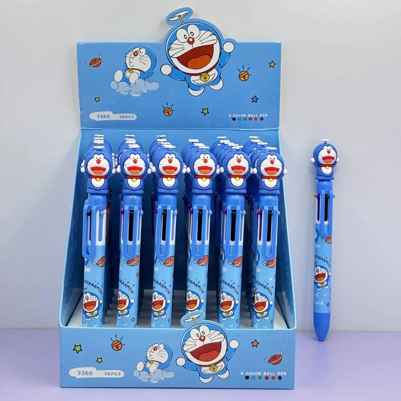 36 Pcs Cartoon Stitch Angel Spide Doraemon Doll 6-Colors Ballpoint Pen Kawaii Student Ball Pen Supplies Stationery Wholesale New