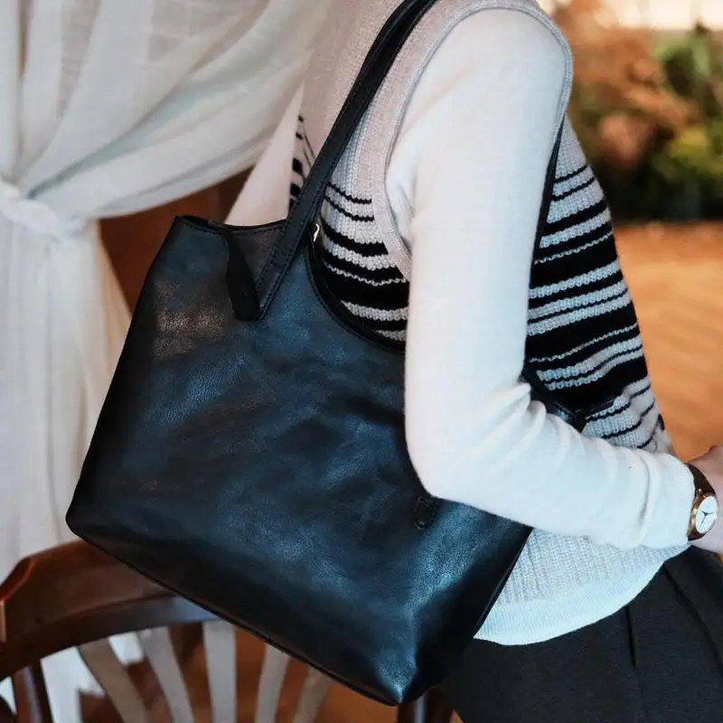 

weekend shopping genuine leather women's large tote bag fashion vintage luxury real cow leather shoulder bag commuter handbag