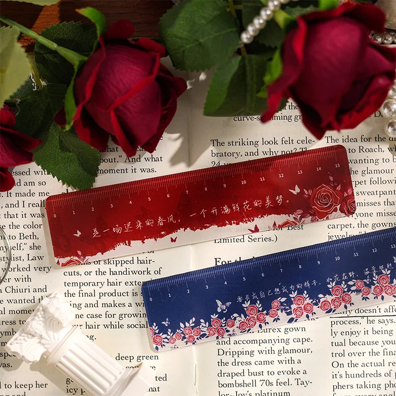 Rose Acrylic Ruler Pupils Ruler 15cm Scale Drawing School Supplies Aesthetic Stationery School Useful Beautiful Measuring Ruler