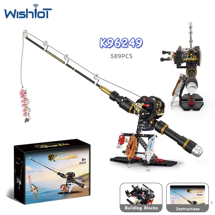 

Simulated Fishing Rod Model Building Blocks Creative K96249 With Fishing Drum Reels 589PCS Assembly Toy MOC Bricks Birthday Gift