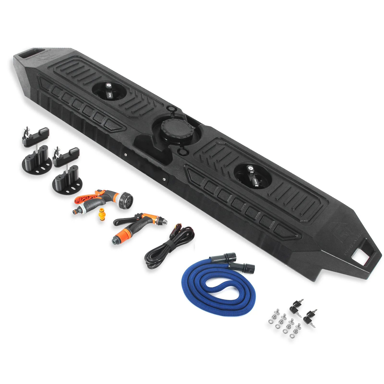 

Car Top 30L Shower Water tank with 12V Electric Pump for Outdoor Camping 4x4 Off-road Vehicle RV Fixed Strip Universal