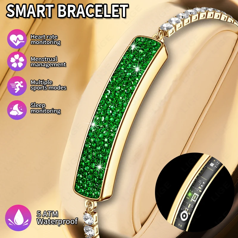 

LIGE модный умный браслет для женщин с бриллиантовым браслетом, часы для управления менструальным управлением, монитор сердечного ритма и сна, водонепроницаемый браслет