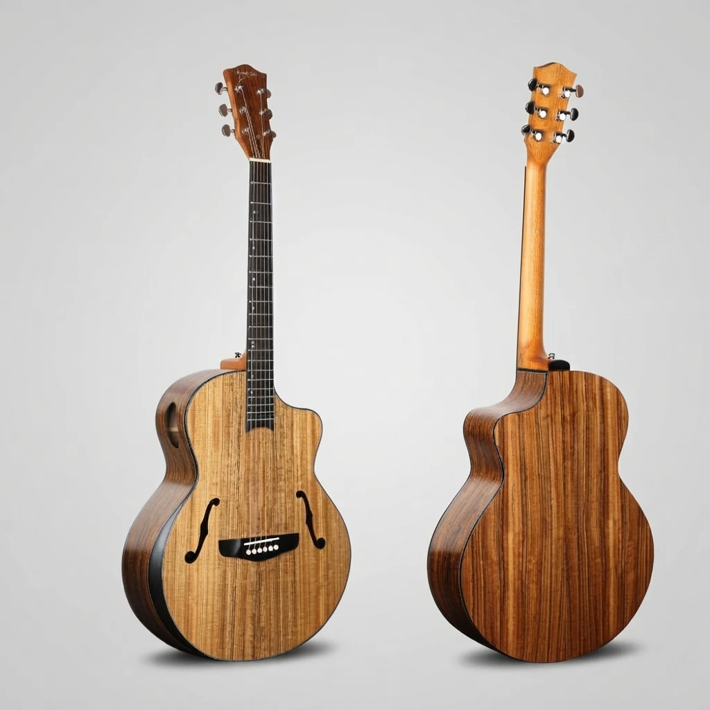 F-Hole Cutaway Acoustic Guitar Whole Striped Wood Body GA Shape 6 Strings for Beginners, Great for Jazz and Daily Practice