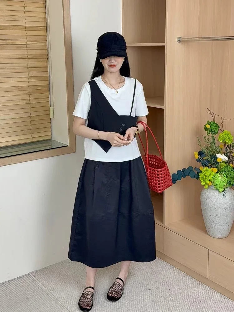 ファッショナブルなカラーブロック半袖Tシャツ女性の夏の新しいデザインセンセーション小規模オーディエンスカジュアルスタイルラウンドネックトップ