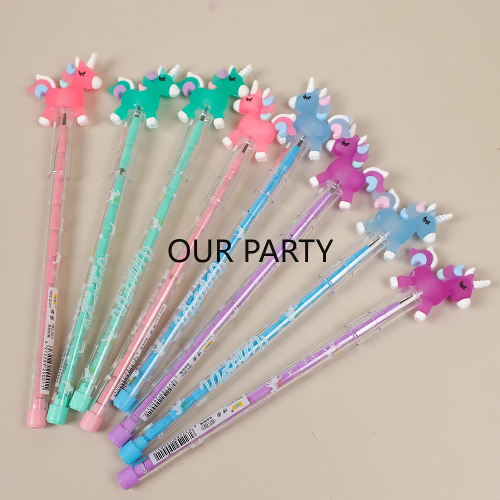 8Pcs Cartoon Rainbow Unicorn Stackable Block Pencil for Kids Unicorn Theme Birthday Party Favors Back To School Stationery Gifts