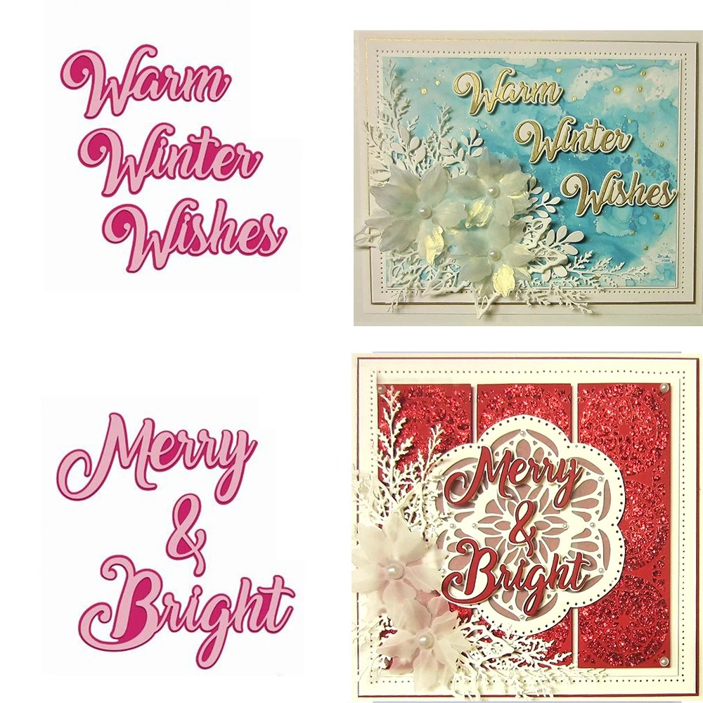 

Warm Winter Wishes Merry & Bright Words Metal Cutting Dies for DIY Scrapbooking Christmas Paper Card Album Decoration Crafts