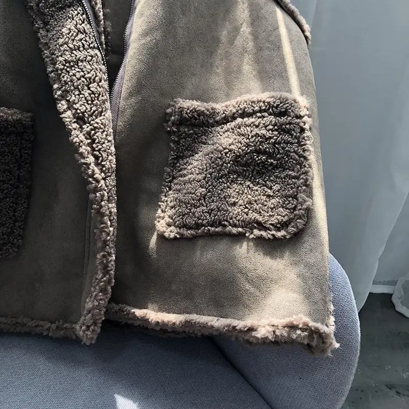 Women's Autumn Winter Lamb Wool Vest Jacket Korean Loose Two Sided Wearing Deer Fur Sleeveless Coat Female Casual Zipper Jackets
