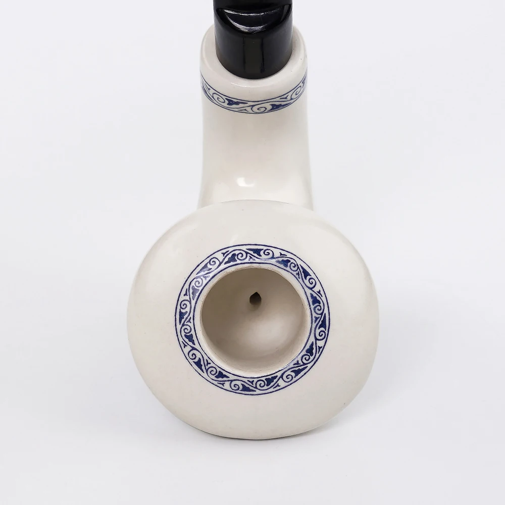 Chinese style ceramics Tobacco Pipe Calabash with Bent Acrlyic Stem Mouthpiece 9 mm Paper Filters Pipe Stand Rack Set blue+white