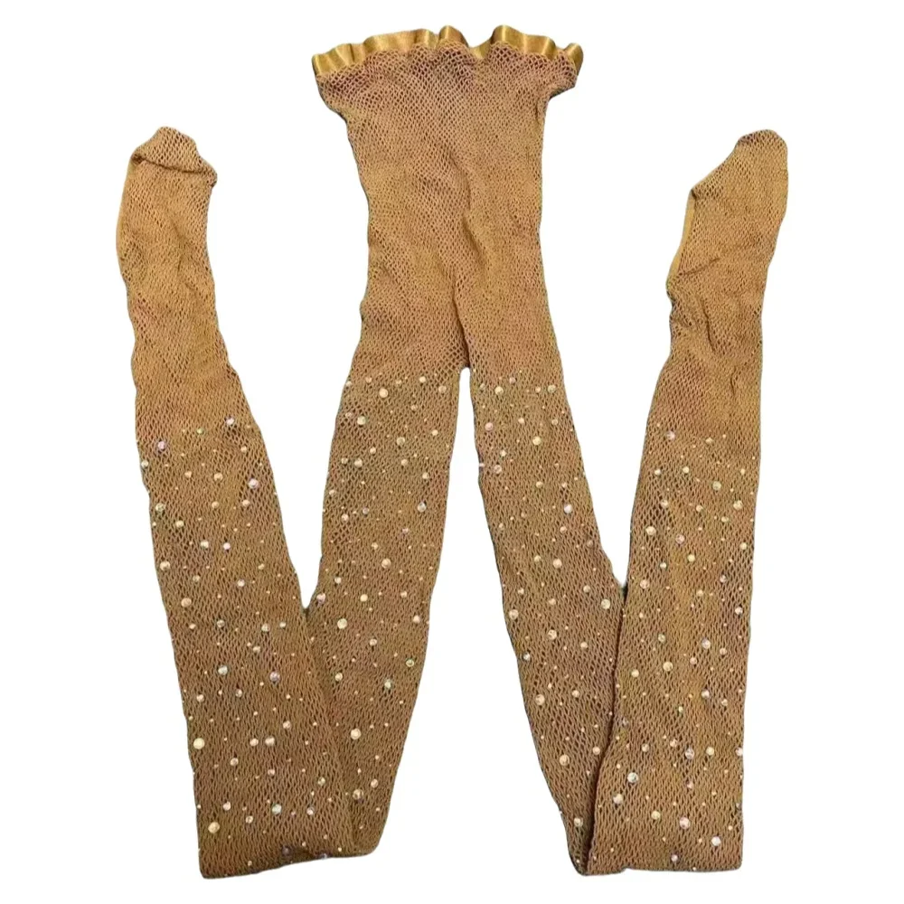 Sexy Rhinestone Women Tights Professional Ballroom&Latin Dance Stocking Pantyhose Hard Yarn Elastic Shiny Fishnet Stockings